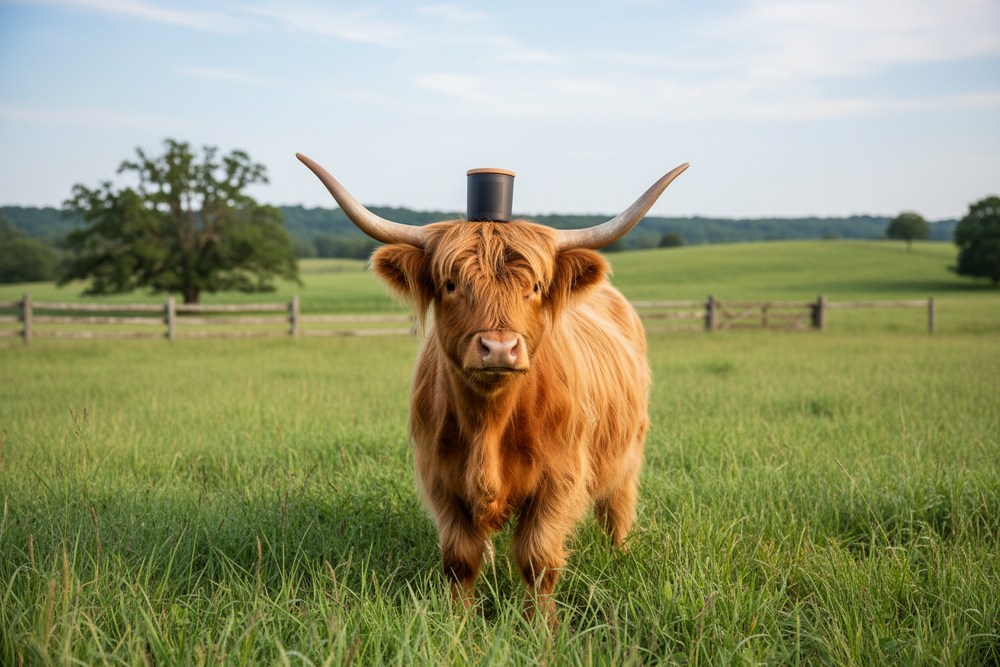 Highland mini cow on land in tennessee with our tallow jars 